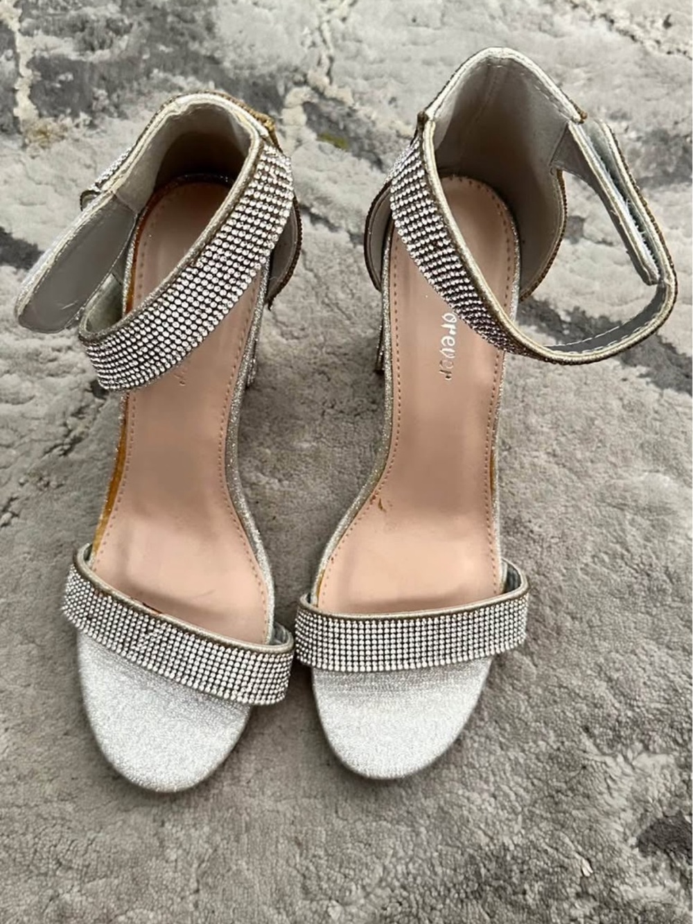 Women's Silver Rhinestone Ankle Strap Heels